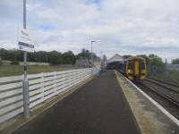 <h4><a href='/locations/T/Thurso'>Thurso</a></h4><p><small><a href='/companies/S/Sutherland_and_Caithness_Railway'>Sutherland and Caithness Railway</a></small></p><p>Having reversed at Georgemas Junction, 158 720 from Inverness has just arrived at Thurso station at 10.58 on Monday, 17th June 2019.    The most northerly station on the UK mainland and saved from being closed under Beeching along with the lines to Wick and Kyle of Lochalsh from Inverness in 1965.  The train waited here for a few minutes before returning back down the branch and on to Wick, thus serving Georgemas Junction twice. 34/43</p><p>17/06/2019<br><small><a href='/contributors/David_Bosher'>David Bosher</a></small></p>