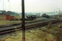 The back of Ayr MPD viewed from an eastbound train on the Newton Junction - Blackstone Junction alignment.<br><br>[Ewan Crawford 26/11/1988]