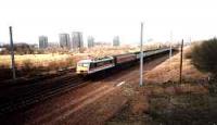Class 90 on test run at what was to become Shieldmuir station.<br><br>[Ewan Crawford //]