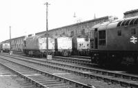 The diesel locomotive stabling point alongside the west wall at Perth station in 1970.<br><br>[John Furnevel 25/05/1970]