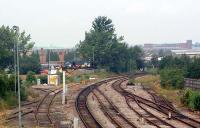 Looking north at Hereford Yard Junction. The line to the left runs to Hereford Barton (ahead) and Barrs Court Sidings (behind camera).<br><br>[Ewan Crawford 06/07/2006]
