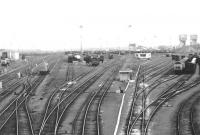 View south over the Northwest section of Millerhill yard in September 1971. The main lines are over on the left and Monktonhall Colliery stands in the right background beyond the down departure sidings. [See image 33633]<br><br>[John Furnevel 11/09/1971]