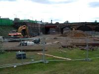 From the site of the old junction looking west at Alloa (Old). Big drain pipes are going in. Further west the road at Alloa West was closed - perhaps the new LC going in?<br><br>[Ewan Crawford 13/08/2006]