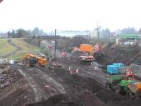 August 2006, work continue to open the S-A-K line.<BR/>First heavy rain for weeks. This is the site of the old Alloa East Junction. the new Alloa station will be beyond the bridge.<br><br>[Brian Forbes 25/08/2006]