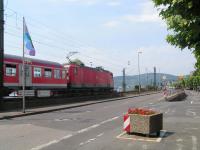 <i>Excuse me, Sprinters did you say? Never heard of them...</i> Loco haulage reigns supreme on German passenger trains, even on local trains such as this one seen approaching Rudesheim. View looks north.<br><br>[Paul D Kerr 19/07/2006]