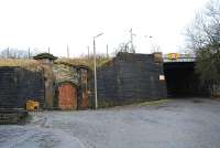 The grand (and bricked up) entry to Upper Greenock. Entry was by a tunnel as the station had an island platform.<br><br>[Ewan Crawford 03/01/2007]