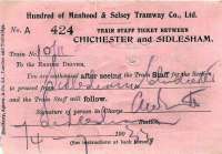 Train staff ticket issued at Sidlesham station, Sussex in 1933 on a railway with a strange name.<br><br>[Ian Dinmore //]
