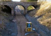 Alloa, 250107. Tracklaying progress to the west of the old station site. <br><br>[Bill Roberton 25/01/2007]