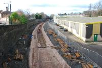 Track being laid within the confines of the old Alloa station in January 2007.<br><br>[Ewan Crawford 27/01/2007]