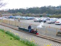 Having a wee laugh, smallest steam loco? Boness carpark during Open Day.<br><br>[Brian Forbes /04/2007]