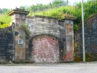 The bricked up passenger access tunnel that once led to the platforms of Upper Greenock station (closed 1967) photographed on 29 July 2007. A sealed entrance that would probably have made Howard Carter himself curious. <br><br>[John Furnevel 29/07/2007]