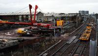 Works at Shields Road. From left: new track panels, Glasgow - Paisley Gilmour Street line.<br><br>[Ewan Crawford 27/12/2007]