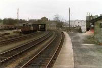 View looking west along platform 1 towards Craigellachie, in the spring of 1981.<br><br>[John Williamson /04/1981]