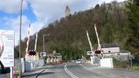 The Wallace Monument stands high above Waterside LC. on the new Alloa Line. <br><br>[Brian Forbes 24/03/2007]