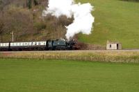 4160 crossing the A358 near Williton on the West Somerset Railway on 24 March 2008. <br><br>[Peter Todd 24/03/2008]