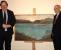 Peter Ovenstone, Chairman of the Railway Heritage Committee presentsthe painting Kyles of Bute by Alasdair MacFarlane, on behalf of owner BRB (Residuary) Ltd to Sam Galbraith, chairman of trustees at the Scottish Maritime Museum, Irvine.<br><br>[Scottish Maritime Museum 08/04/2010]