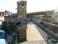 Entrance to Pickering station for visitors arriving via the footpath and overbridge from the NYMR car park in April 2008. If current plans come to fruition the station could soon see work underway on a new overall roof here. <br><br>[John Furnevel 02/04/2008]