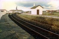 The disused Kilmarnock platforms (looking to Kilmarnock) on the alignment opened by the GPKAR on regauging the Kilmarnock and Troon Railway. The original KTR alignment had almost no curve and was to the right.<br><br>[Ewan Crawford //1989]