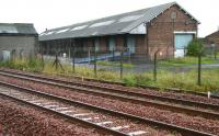Looking across the main line at Sinclairtown to the former up yard on 22 August. The main occupants of the yard survive in the form of the substantial goods shed and, opposite that, the former Kirkcaldy Depot of National Carriers Limited, whose vehicles were once a common sight in most of our towns and cities. Nowadays these premises are rented out for light industrial and commercial use by various small businesses. [See image 37976]<br>
<br><br>[John Furnevel 22/08/2008]