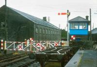 Signal box, crossing and shed at Athenry, County Galway, in 1988.<br><br>[Bill Roberton //1988]