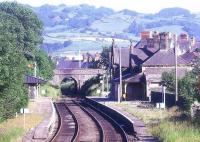 View south from Llanrwst on the Blaenau Ffestiniog branch in July 1986. The station was renamed Llanwrst North by BR in 1989. Note the smoke stains on the bridge.<br><br>[Ian Dinmore 12/07/1986]