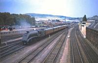 A4 No 60024 <I>Kingfisher</I> approaching Perth with a Glasgow to Aberdeen train in the Summer of 1965.<br><br>[G W Robin 28/08/1965]