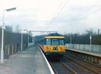 A 303 unit showing <I>High Street</I> on the destination blind stands at Balloch Central in 1984. <br><br>[Colin Miller //1984]