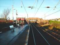 Looking towards Holm Junction from Ardrossan South Beach on 10 December. On the right is the freight only line used primarily by the Hunterston coal trains.<br><br>[David Panton 10/12/2008]