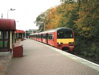 A Drumgelloch service stands at Balloch station on 30 September 1998 formed by unit 320 305.<br><br>[David Panton 30/09/1998]