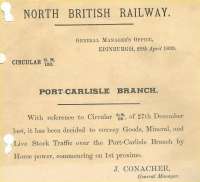 North British Railway GM Circular no 100 regarding the Port Carlisle branch, issued on 29 April 1899.<br><br>[Ian Dinmore 12/04/2007]