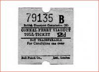 Old toll ticket for Connel Ferry bridge. Tolls were removed following closure of the Ballachulish branch in 1966 and conversion of the bridge to pedestrian and road traffic only. <br><br>[Colin Miller //]