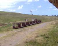 Former trailers used to transport sugar cane, now lying in a disused siding alongside the St Kitts narrow gauge railway on 14 March 2009.<br><br>[Brian Smith 14/03/2009]