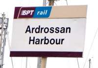 A sole non-standard sign stands defiantly at Ardrossan Harbour on 1 April 2009 - the second line should be left-justified.<br><br>[David Panton 01/04/2009]