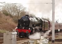 46115 <I>Scots Guardsman</I> pulls its 11 coaches out of Oxenholme down loop on 9 April 2009 to continue its journey north with the Preston to Glasgow leg of the <i>Great Britain II</I> railtour. <br><br>[Mark Bartlett 09/04/2009]