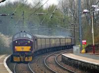 The <I>Scottish Chieftain</I> rail tour passing through Johnstone on 12th April on its leg from Paisley to Stranraer with 37676 <I>Loch Rannoch</I> bringing up the rear.<br><br>[Graham Morgan 12/04/2009]
