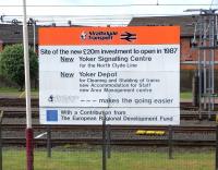 Sign of the times... 22 years on. Photographed on 2 May 2009, the <I>opening announcement</I> sign still standing alongside Yoker depot.<br>
<br><br>[David Panton 02/05/2009]