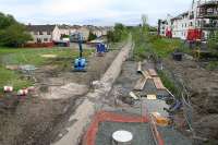 Looking west from the now removed Whitburn Road OB in Bathgate on 23 May 2009. The footpath marks the course of the Railway toward Armadale and the West.<br><br>[James Young 23/05/2009]