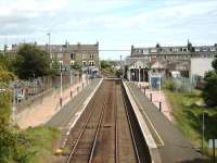 Looking east over Broughty Ferry station from Fort Street bridge on 23 May 2007 with the outline of the former bay platform still visible on the right. [See image 5940]<br><br>[David Panton 23/05/2007]