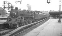 One of the St Rollox batch of Caprotti valve-geared BR Standard class 5s, no 73149, prepares to take a Dundee train away from Glasgow's Buchanan Street terminus in July 1966.<br><br>[K A Gray 25/07/1966]