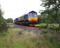 A DRS (Malcolm liveried) Class 66 (412) makes an appearance on the Boness & Kinneil Railway on 30 August during their August Diesel Weekend.<br><br>[David Forbes 30/08/2009]
