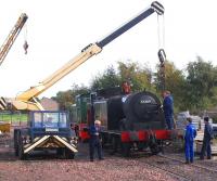 Ex-Caledonian tank 55189 undergoing major surgery at Bo'ness on 10 October 2009.<br><br>[David Forbes 10/10/2009]