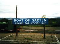 British Railways era enamel run-in board at Boat of Garten on 17 May 1998<br><br>[David Panton 17/05/1998]