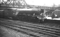 Sleek-looking A3 Pacific no 60036 <I>Columbo</I> makes a stop at Doncaster with an ECML service heading for Kings Cross in the 1960s.<br><br>[K A Gray //]