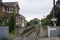 The passenger service to Bledlow, sited on the former Princes Risborough to Oxford line, ended in 1963 and the last freight traffic (latterly oil and cars) passed through in 1991. This photograph shows the station on 30th August 1977 when the line still had regular business. Today, the former station is open for bed and breakfast, with a four poster bed available if desired.<br><br>[Mark Dufton 30/08/1977]