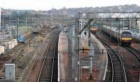 Looking east over Airdrie station on 17 February 2010. Good to see progress on the A-B project, although I'm sad to see the old signal box has now been demolished. [See image 21913]<br><br>[Ewan Crawford 17/02/2010]