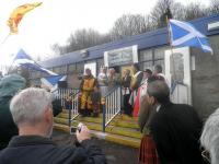 Lord Elgin opening the King Robert the Bruce Heritage Centre created by Strathleven Artizans in the former booking office at Renton Station.<br><br>[John Yellowlees 27/03/2010]