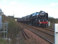 Britannia Steam Pacific no 70013 <I>Oliver Cromwell</I> about to run over Halbeath level crossing on 18 April 2010 with the SRPS <i>Forth Circle</i> railtour. <br><br>[Brian Forbes 18/04/2010]