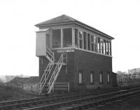The abandoned signal box at Polkemmet Junction in February 1970. [See image 28977]<br><br>[Bill Jamieson /02/1970]