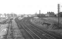Looking south-west from the then recently closed Polkemmet Junction signal box in February 1970, with the Morningside line diverging to the left.<br><br>[Bill Jamieson /02/1970]
