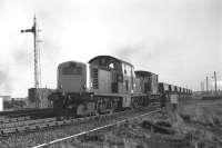 Clayton no D8608 shunts ballast hoppers at Niddrie West in February 1970.<br>
<br><br>[Bill Jamieson 04/02/1970]